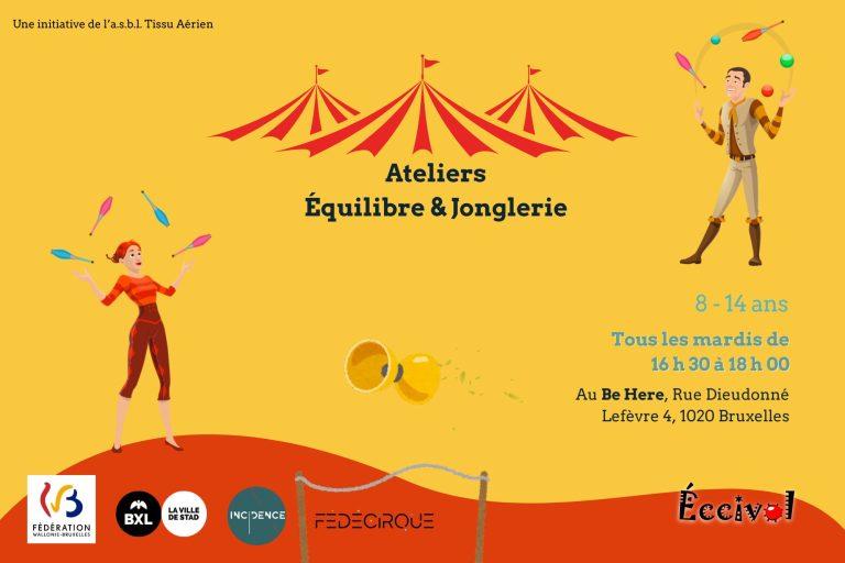 Atelier cirque 8–14 ans à Bruxelles – Éc.Ci.Vol (2025–2026)