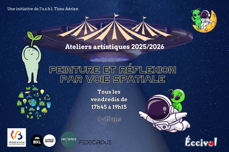 Atelier artistique 9 – 15 ans à Bruxelles – Éc.Ci.Vol (2025–2026)